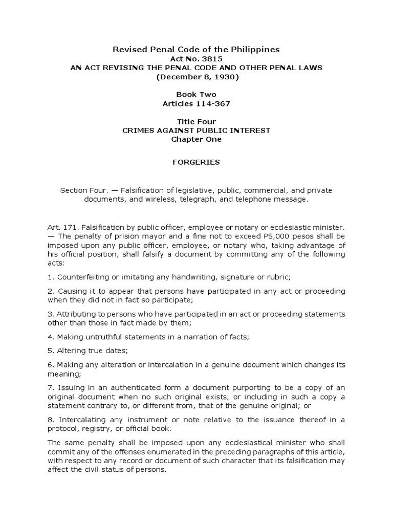 FORGERY Revised Penal Code of PH | PDF | Forgery | Criminal Justice