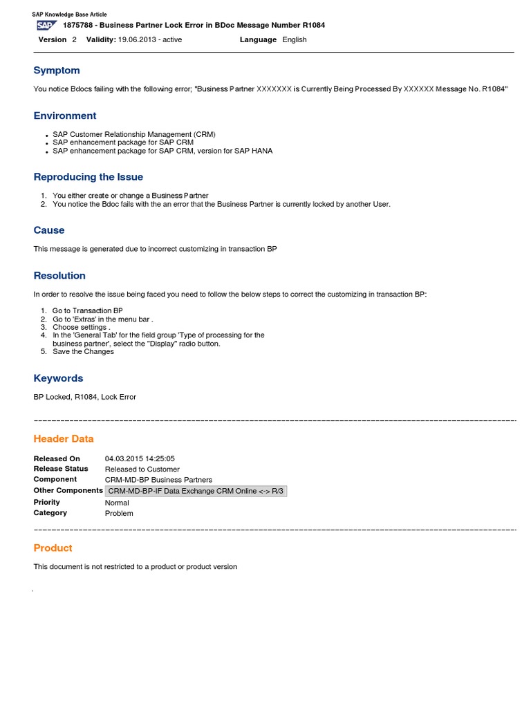 Resolving Business Partner Lock Errors in SAP CRM Setting the Type of