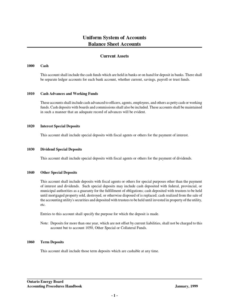 Uniform System of Accounts Balance Sheet Accounts Current Assets PDF Steam Engine Debits