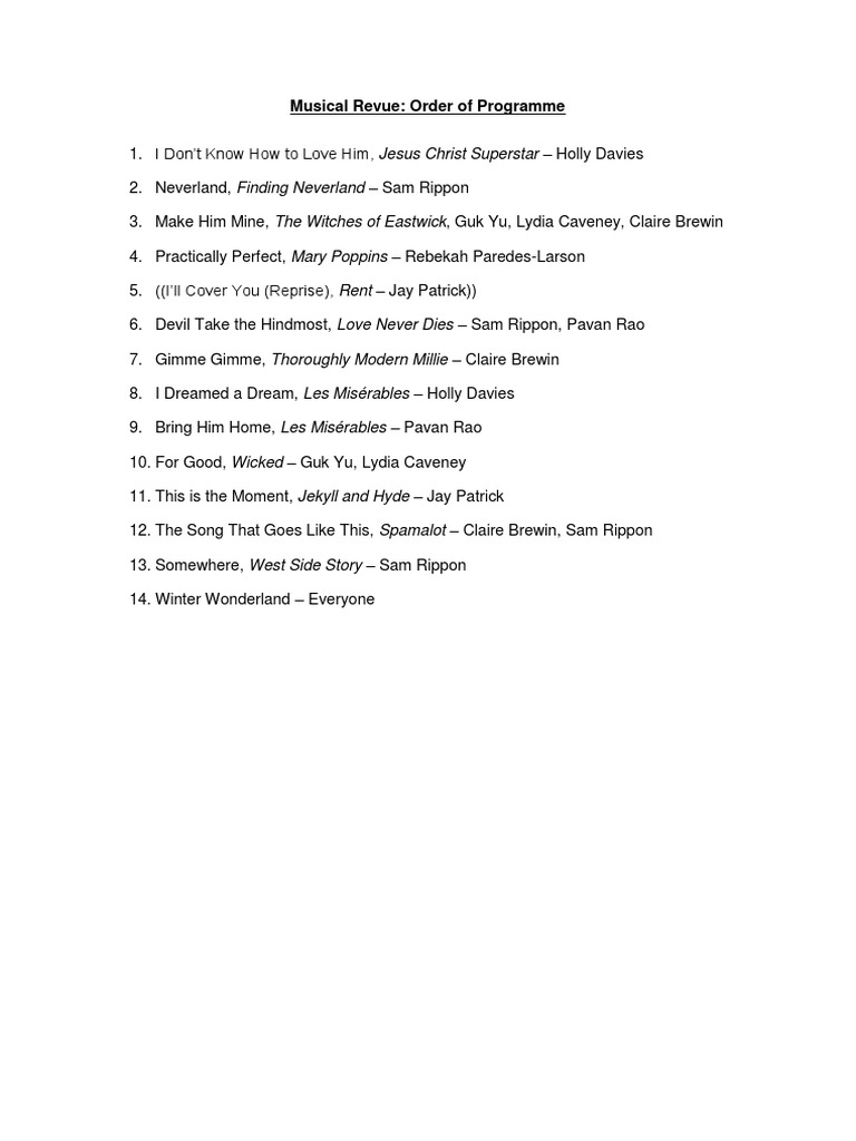 Musical Revue Programme | PDF