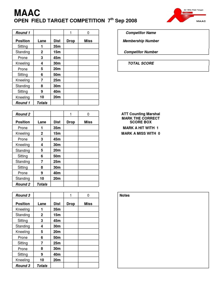 Sports Day Score Sheet Template | PDF