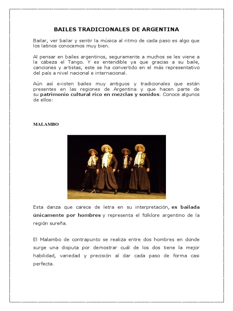 Bailes Tradicionales De Argentina Docx Musica Tango Bailes bailes tradicionales de argentina docx