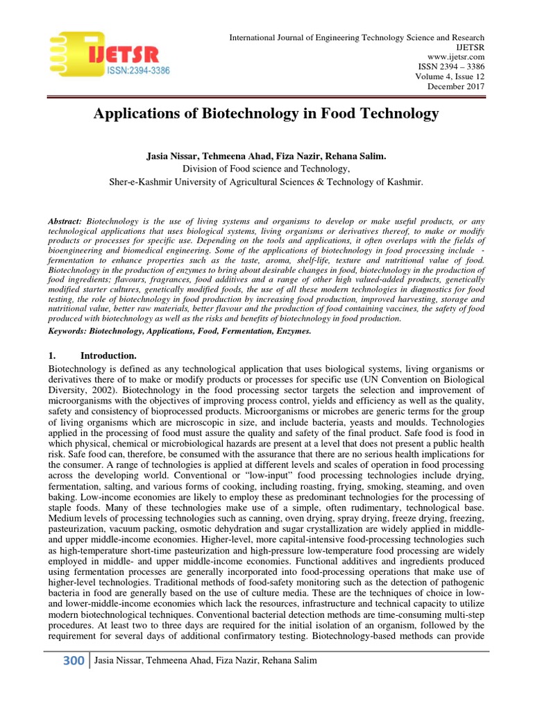Biotechnology Applications in Food Industry | PDF | Biotechnology ...