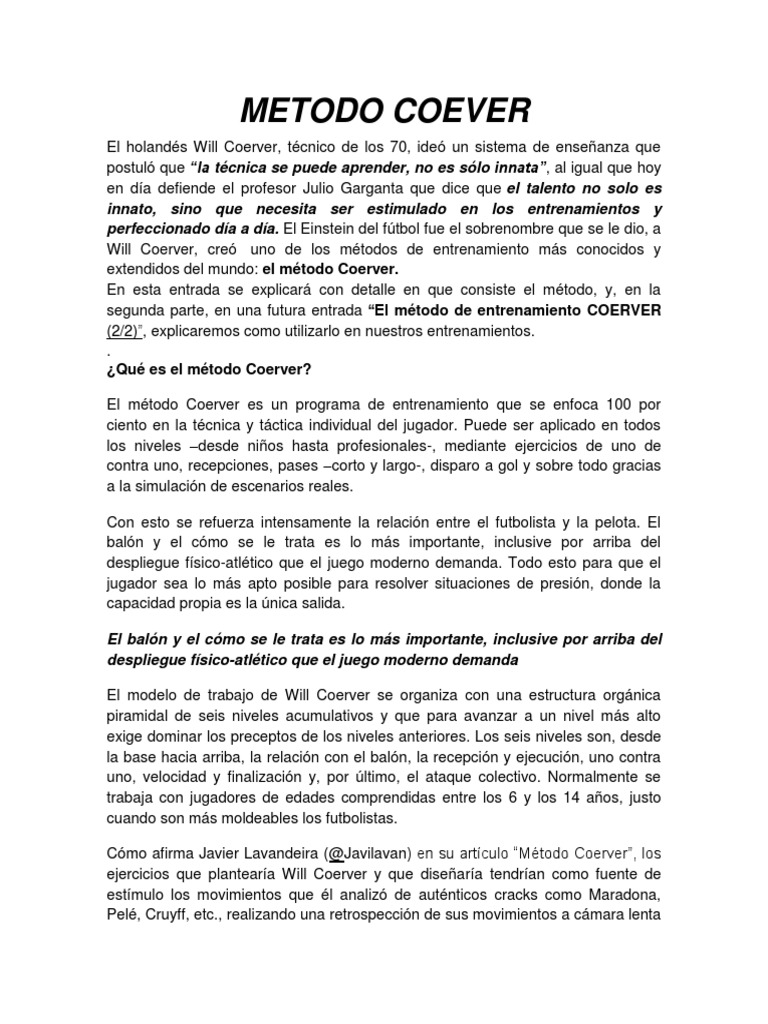 Introducción al Método Coerver | PDF | Pelota | Asociación de Futbol