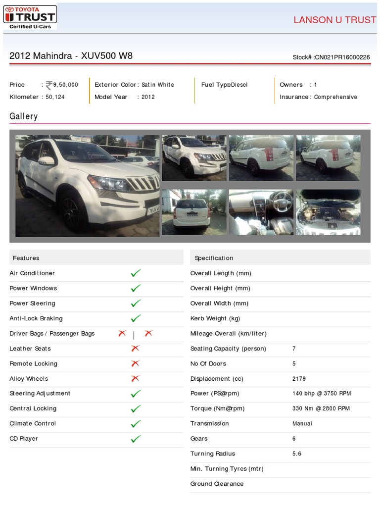 2012 Mahindra - XUV500 W8: Gallery | PDF