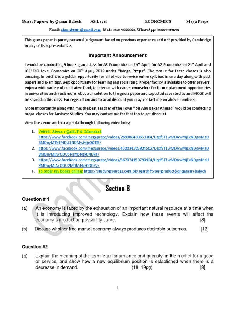 As Eco Guess Paper 2 Demand Economic Equilibrium - 