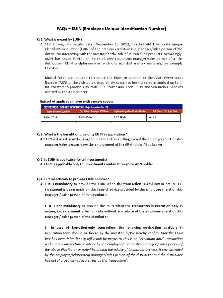 Faqs - Euin (Employee Unique Identification Number) : Q 1. What Is ...