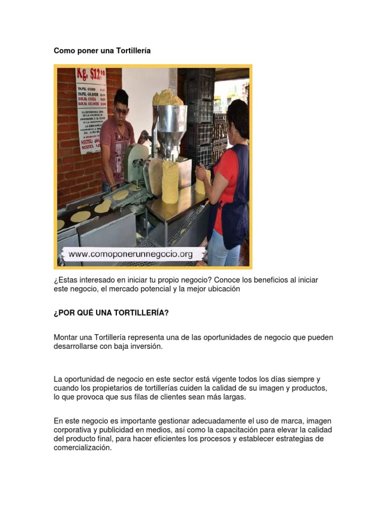 Como Poner Una Tortillería Guía de Negocio Maíz México