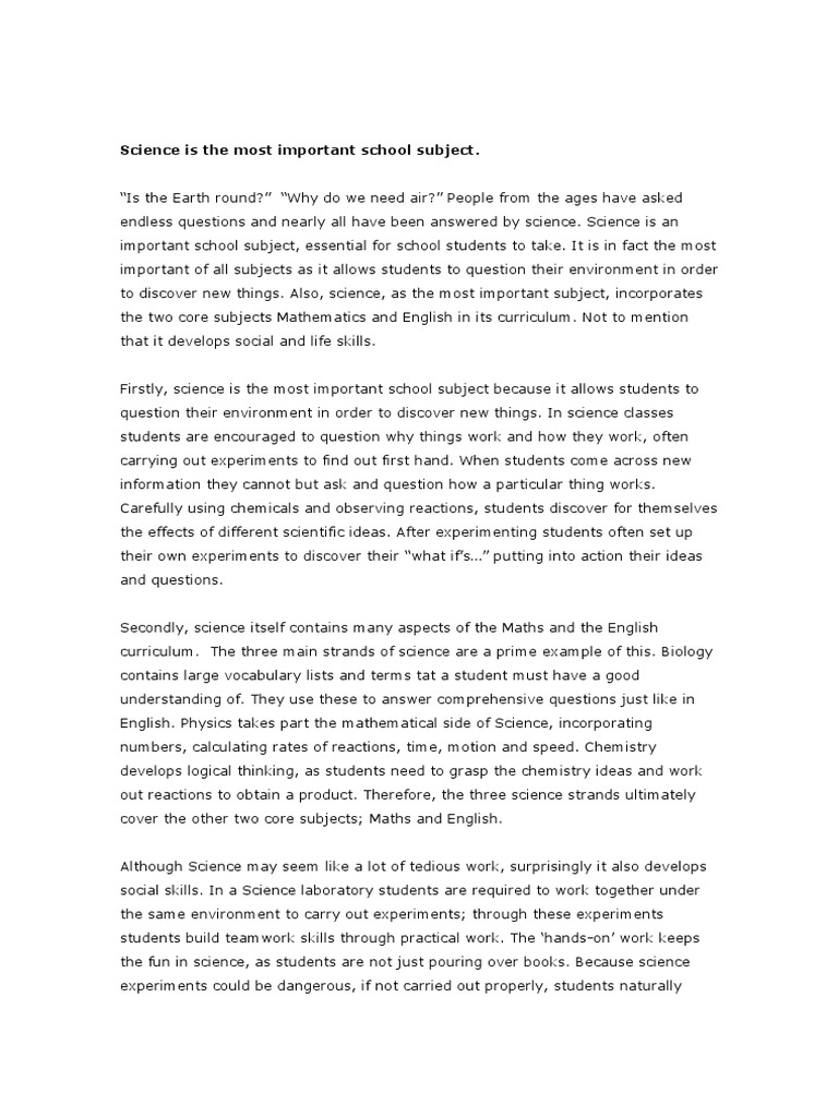 Why Science is the Most Important School Subject | PDF | Experiment ...