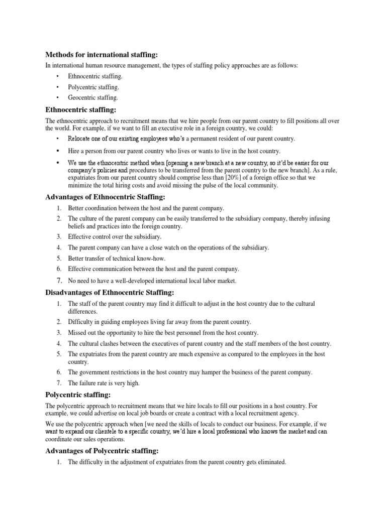 Methods For International Staffing PDF Recruitment Employment