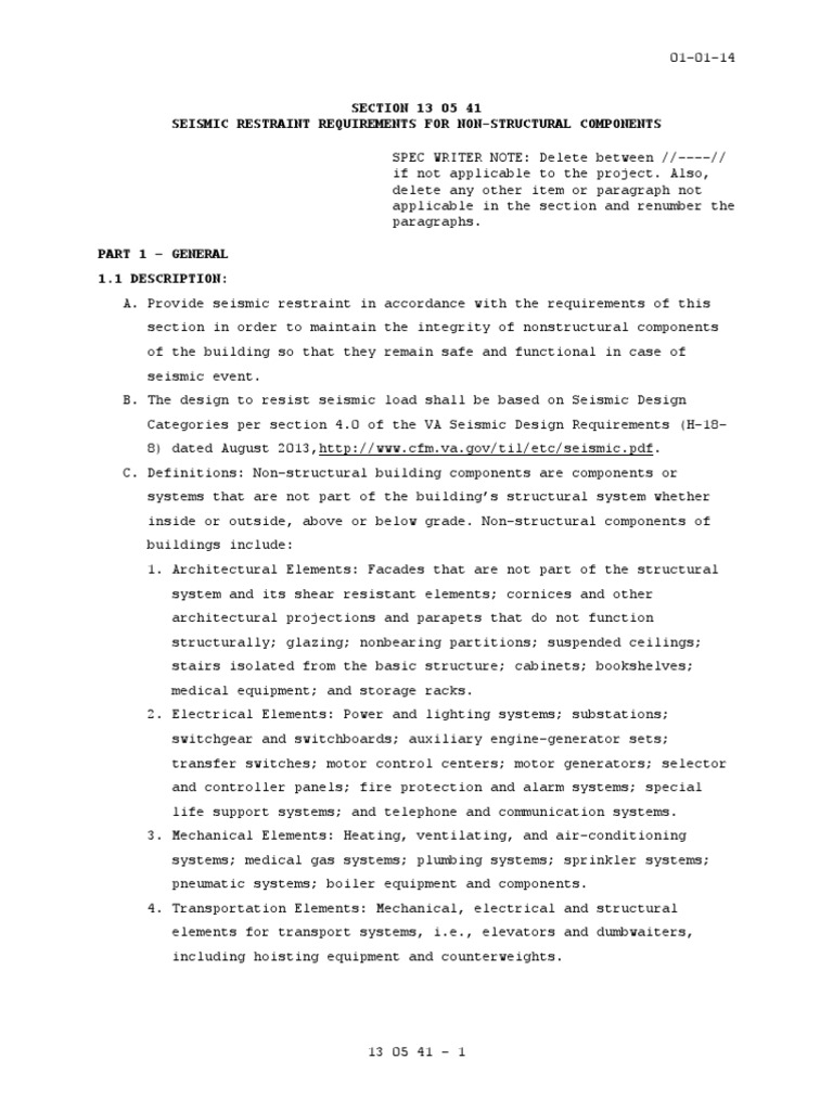 SECTION 13 05 41 Seismic Restraint Requirements For Non-Structural ...