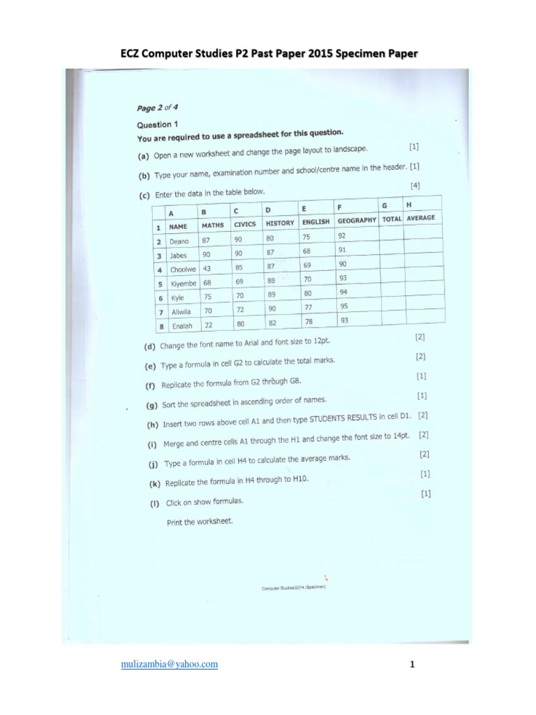 ECZ Computer Studies P2 Past Paper 2015 2016 2017