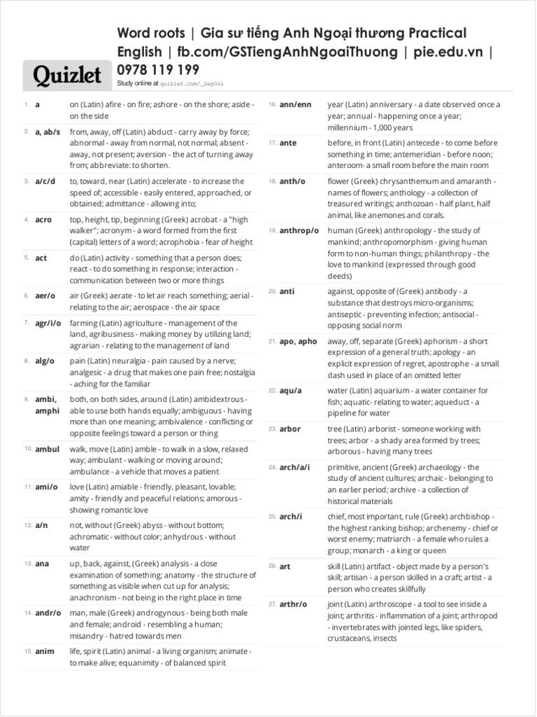 Word Roots and Meanings Guide | PDF | Liver | Nature
