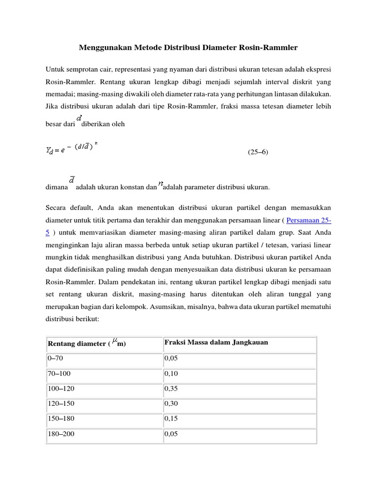 Distribusi Diameter Rosin-Rammler | PDF | Metode & Bahan Ajar