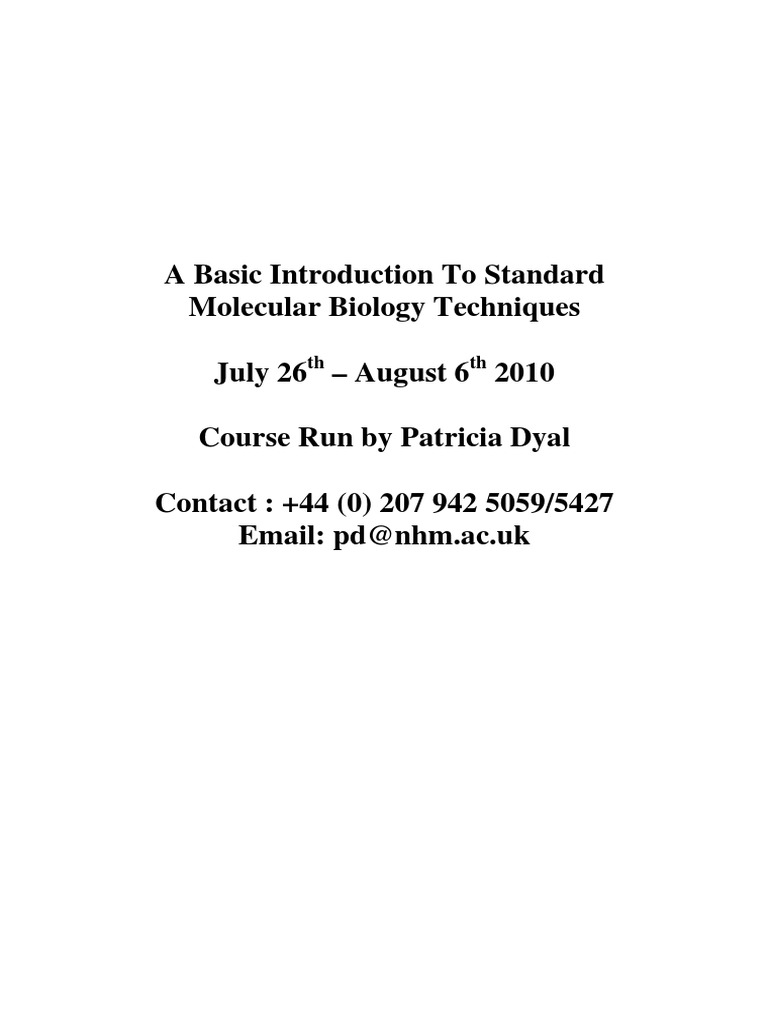 Molecular Biology Techniques Manual PDF | PDF | Polymerase Chain ...
