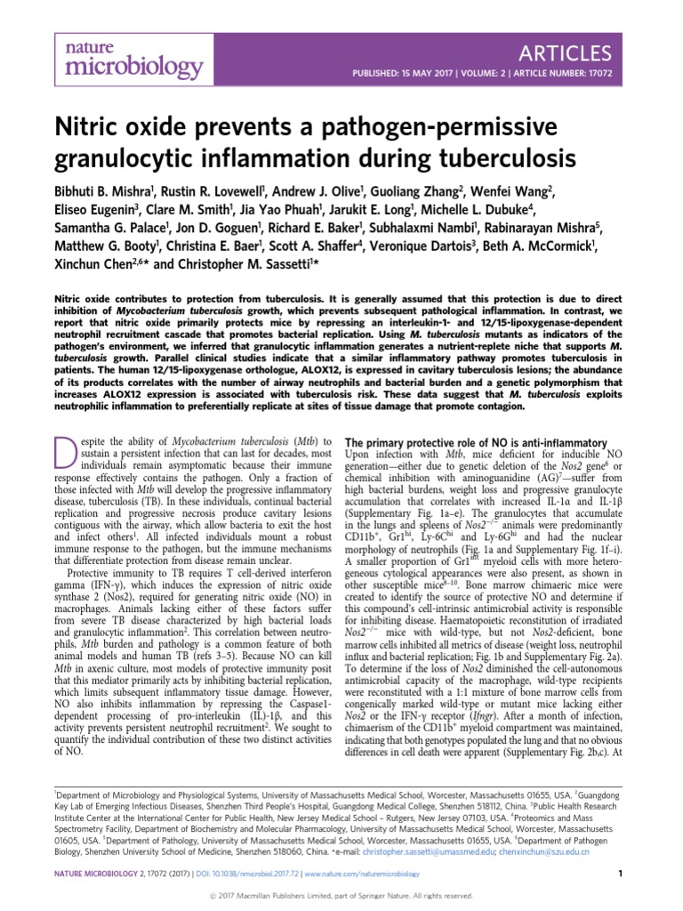 Nitric Oxide PDF Tuberculosis Inflammation