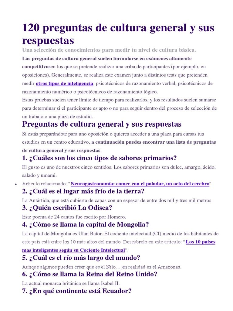 120 Preguntas De Cultura General Y Sus Respuestas Fifa Cociente De Inteligencia