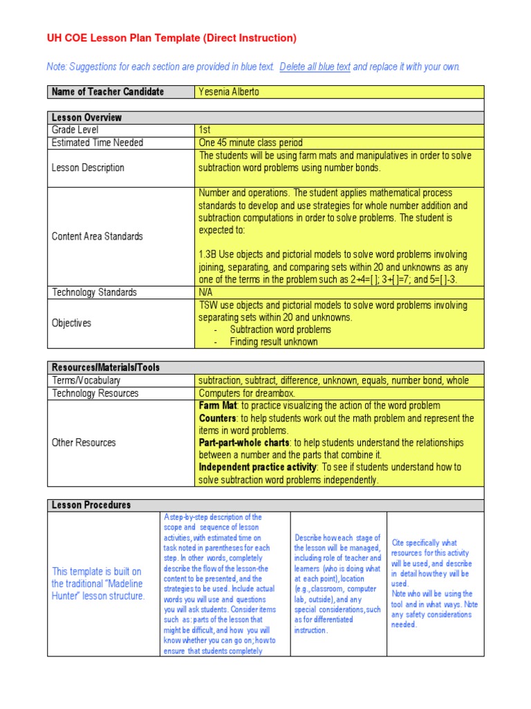 1st Grade Subtraction Lesson Plan | PDF | Differentiated Instruction ...