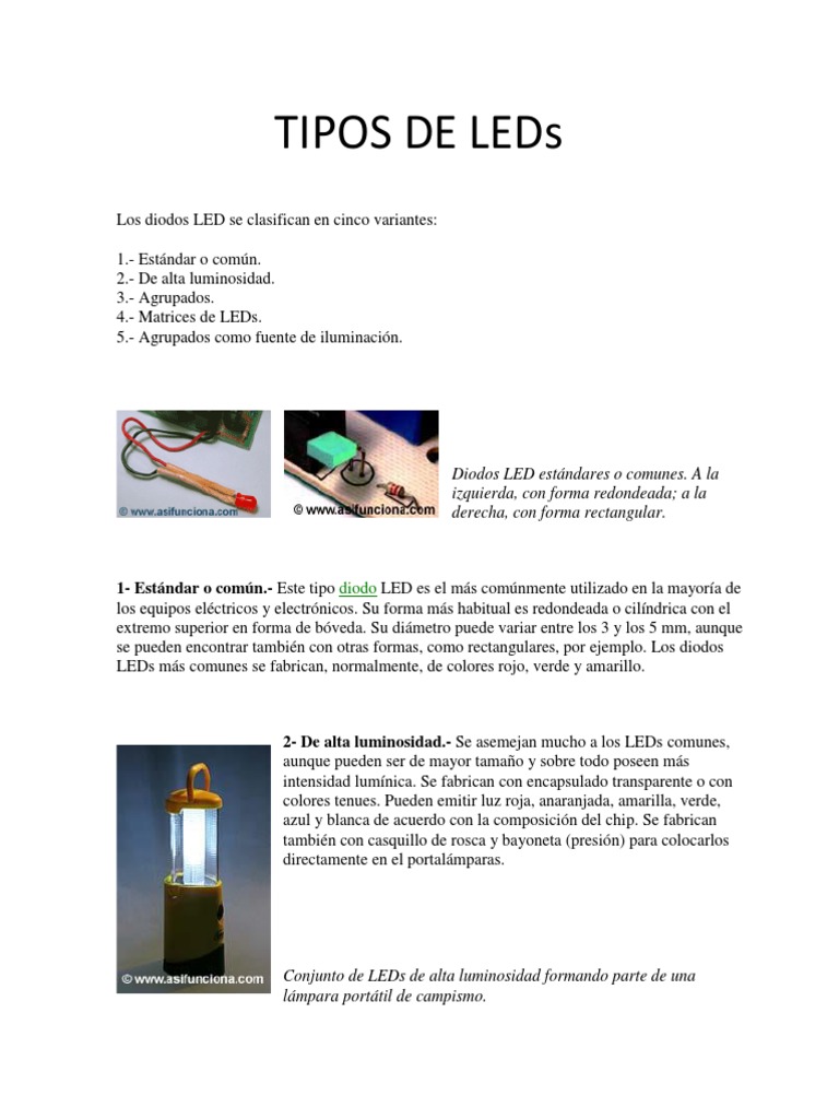 Tipos de LEDs y sus características | PDF | Diodo emisor de luz ...