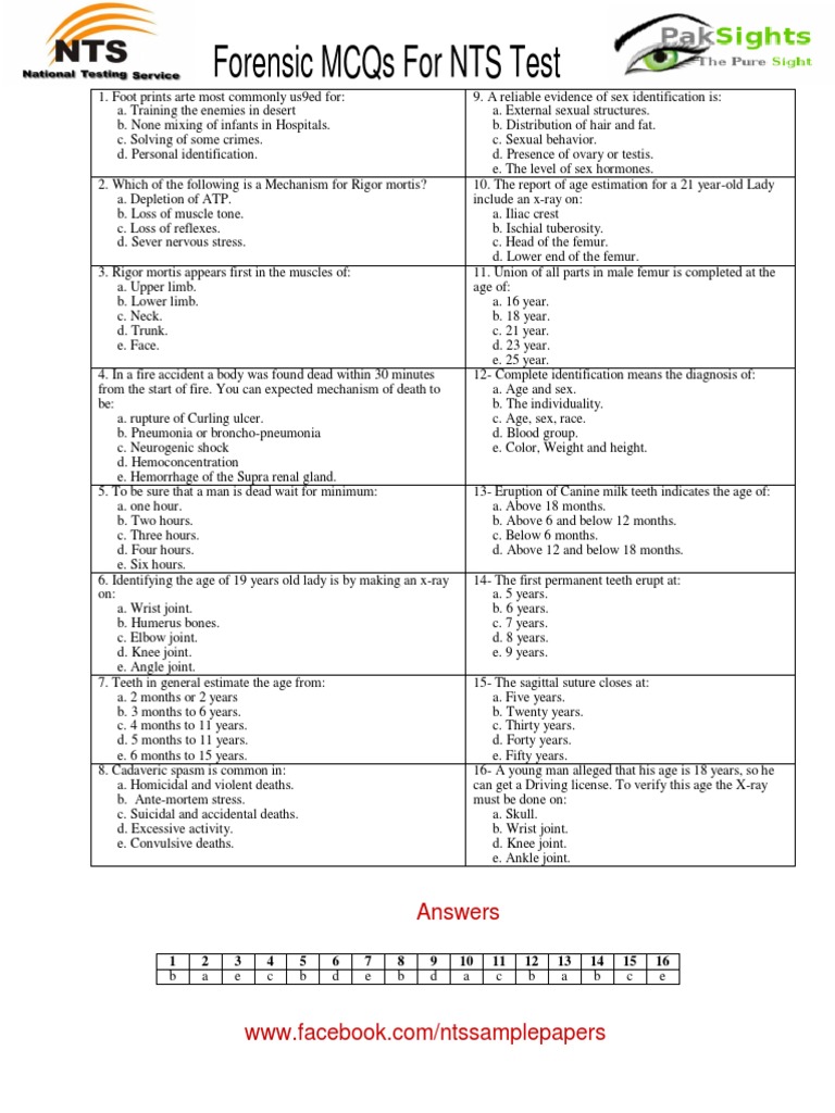 Forensic MCQs for NTS Exam Preparation | PDF | Wound | Burn