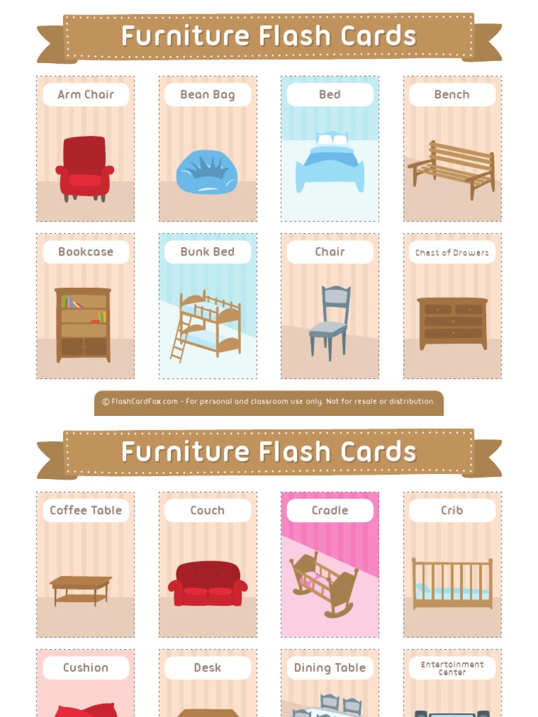 Furniture Vocabulary Flashcards | PDF