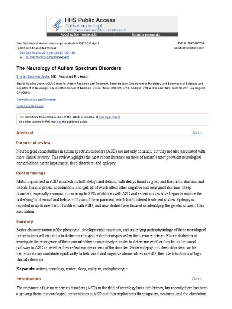 The Neurology of Autism Spectrum Disorders:, MD, Assistant Professor ...