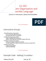 CS-293 Computer Organization and Assembly Language: Lecture 3-Instructions, Syntax and Assembler