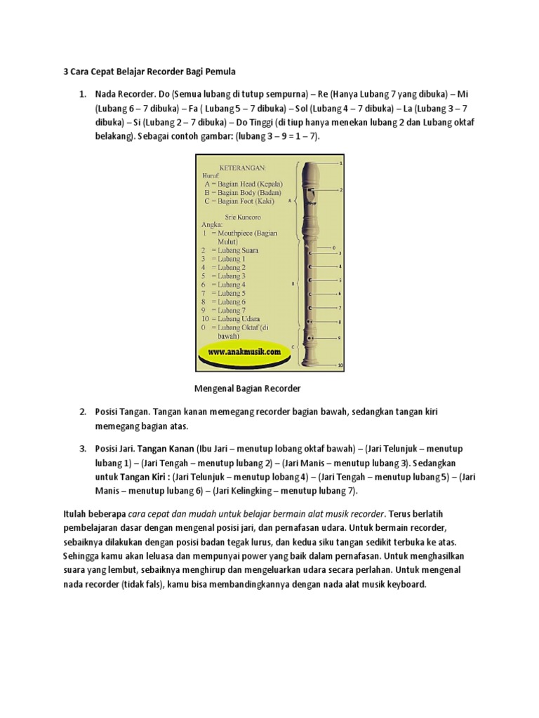 Teknik Dasar Bermain Recorder untuk Pemula | PDF