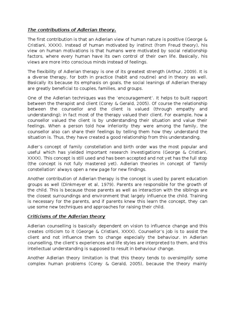 Contributions of Adlerian Therapy | PDF | Psychotherapy | Motivation