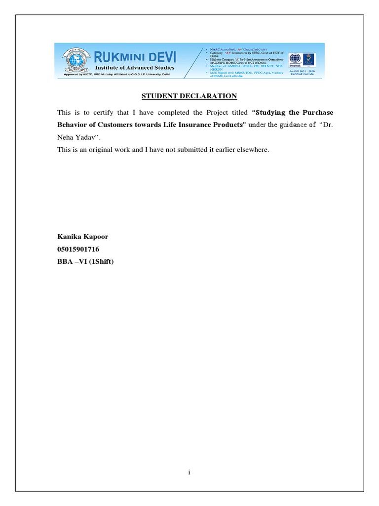 Student Declaration: This Is To Certify That I Have Completed The ...