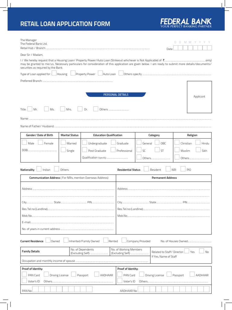 Retail Loan Application Form | PDF | Loans | Identity Document