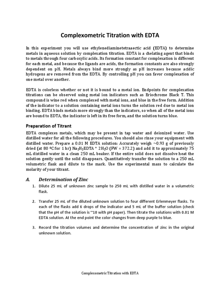 EDTA Complexometric Titration Guide | PDF | Ethylenediaminetetraacetic ...