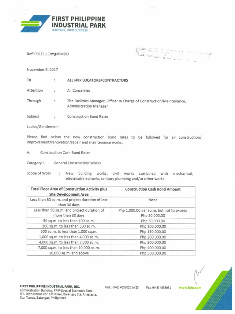 Construction Bond Rates Pdf
