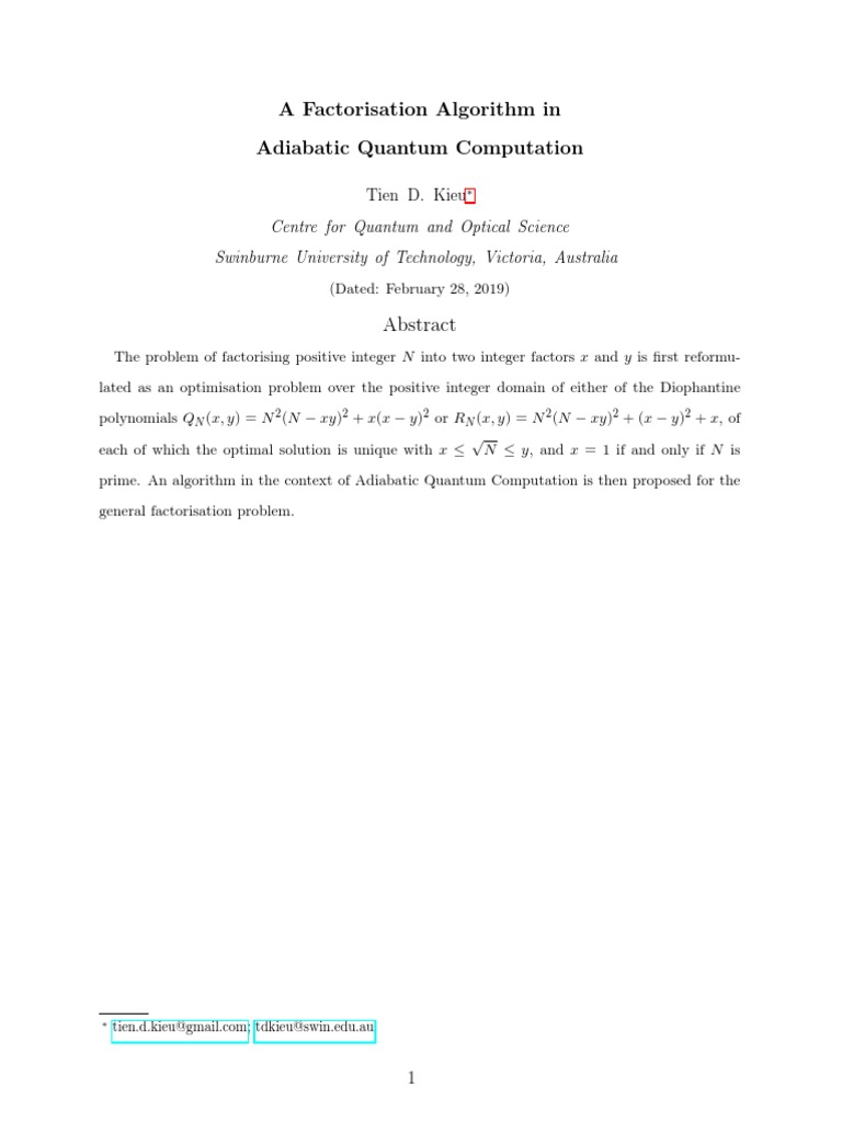 Adiabatic Quantum Factorisation Algorithm | PDF | Factorization ...
