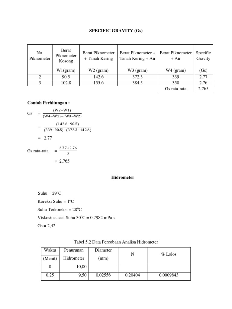 Specific Gravity Calculation Using Pycnometer | PDF