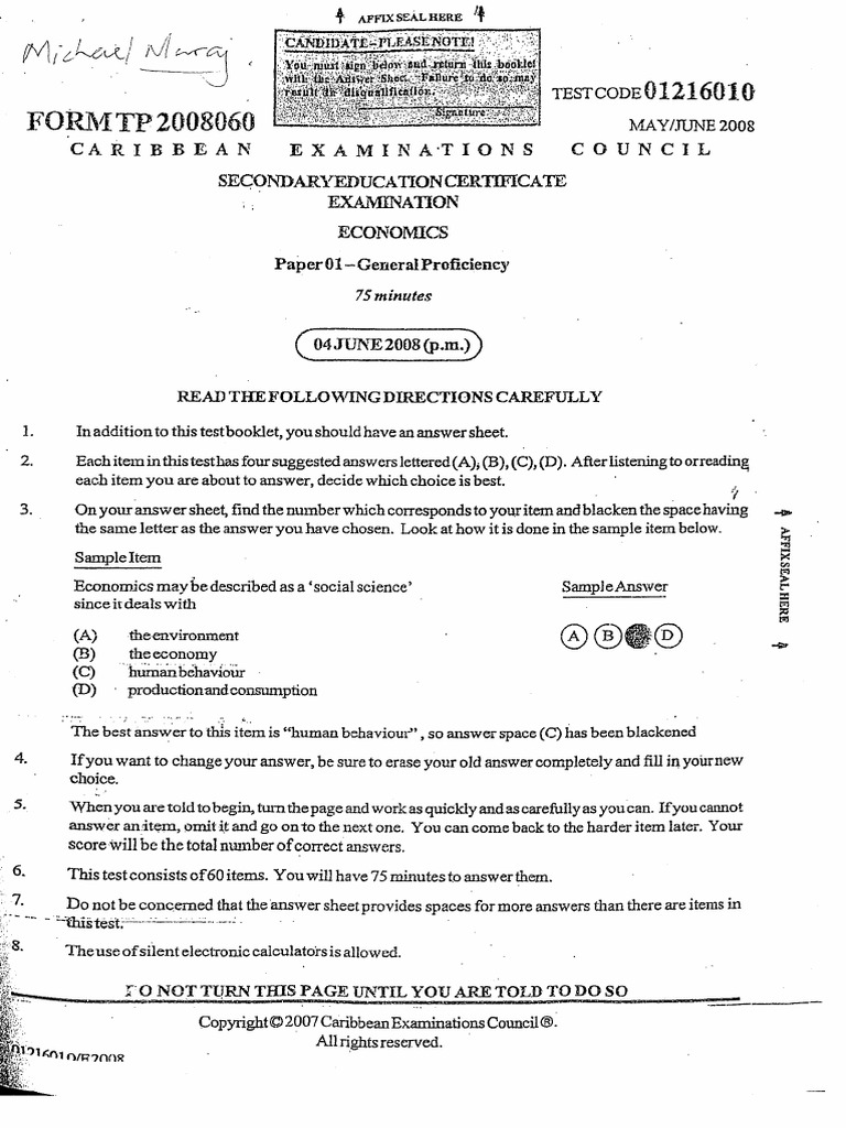 CSEC Economics June 2008 P1 | Download Free PDF | Exchange Rate | Economics