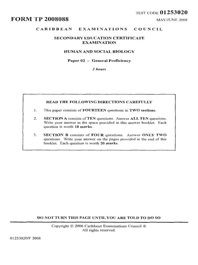 Csec HSB June 2007 p2 | PDF | Cell (Biology) | Sewage Treatment