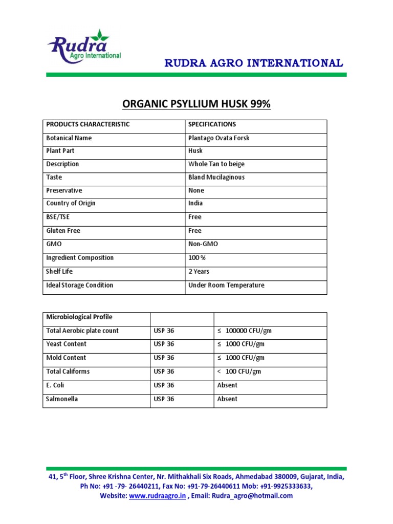 Specification Organic Psyllium Husk 1 PDF Nature