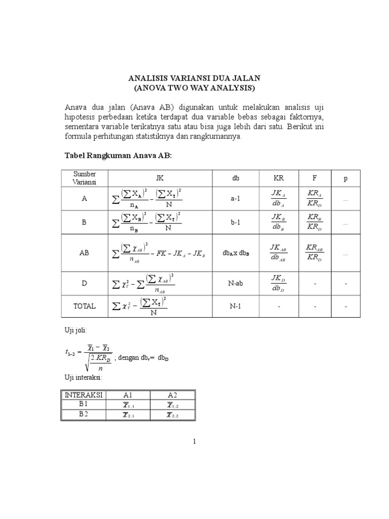 Analisis Variansi Dua Jalan (ANOVA) | PDF