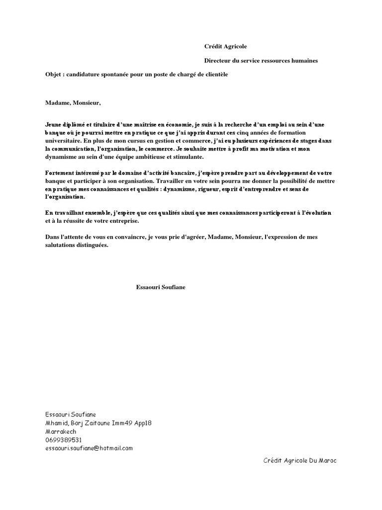 Lettre De Motivation Conseiller Clientèle Banque Sans Expérience Lettre de Motivation | PDF | Banques | Gestion des ressources humaines