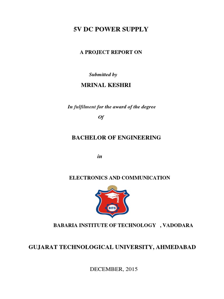 5V DC Power Supply Project Report | PDF | Rectifier | Diode