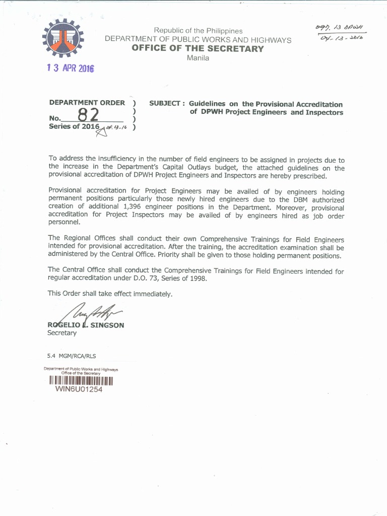 Guidelines For DPWH Project Engineer PDF | PDF | Engineer | Government
