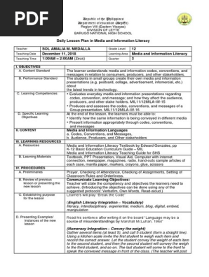 Daily Lesson Plan in Media and Information Literacy - Media and Information Language