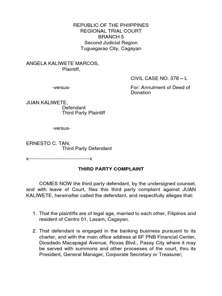 Third Party Complaint PDF Foreclosure Mortgage Law
