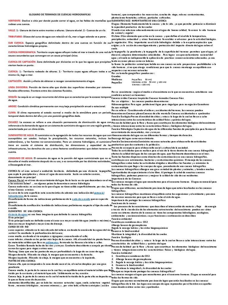 Glosario de Terminos de Cuencas Hidrograficas | PDF | Cuenca de drenaje ...