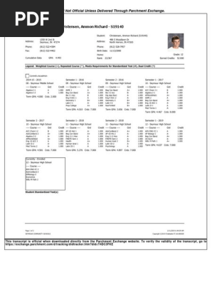 unofficial high school transcript