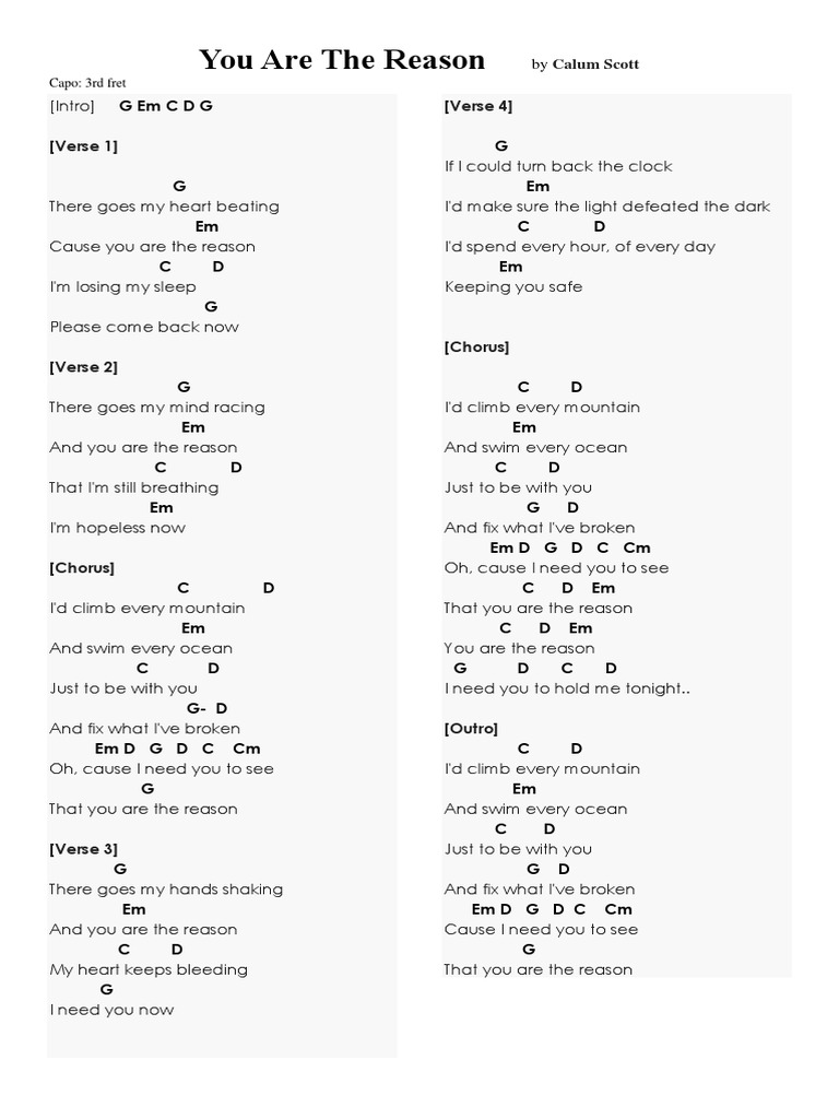 You are the reason chords pdf