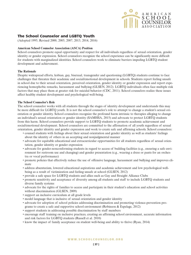 The School Counselor and LGBTQ Youth | PDF | Lgbt | LGBTQIA+ Studies
