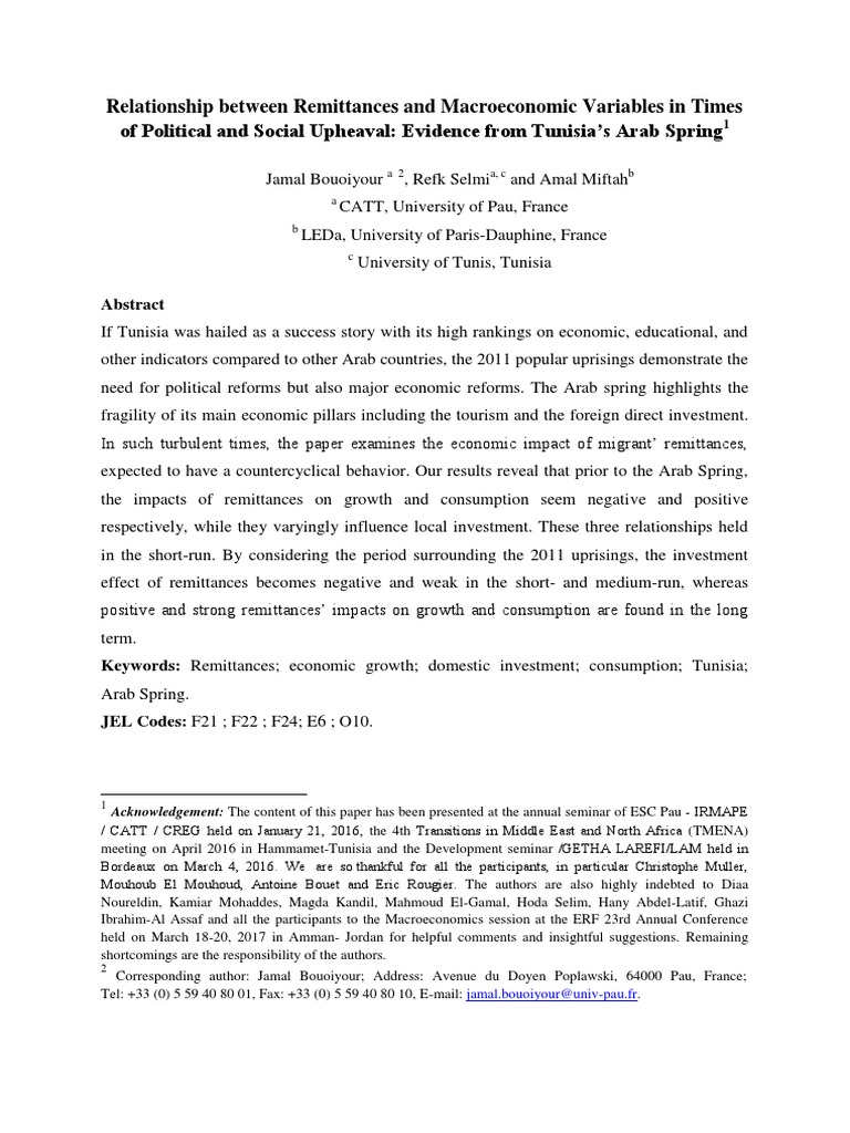 Remittances and Tunisia's Economic Impact | PDF | Remittance | Economic ...