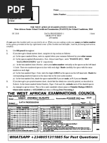 WAEC Data Processing Past Question Paper and Answer PDF Download